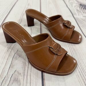 Cole Haan Country Carmel Brown Leather Peep Toe Slide 2 1/2" Block Heel Sz 6B